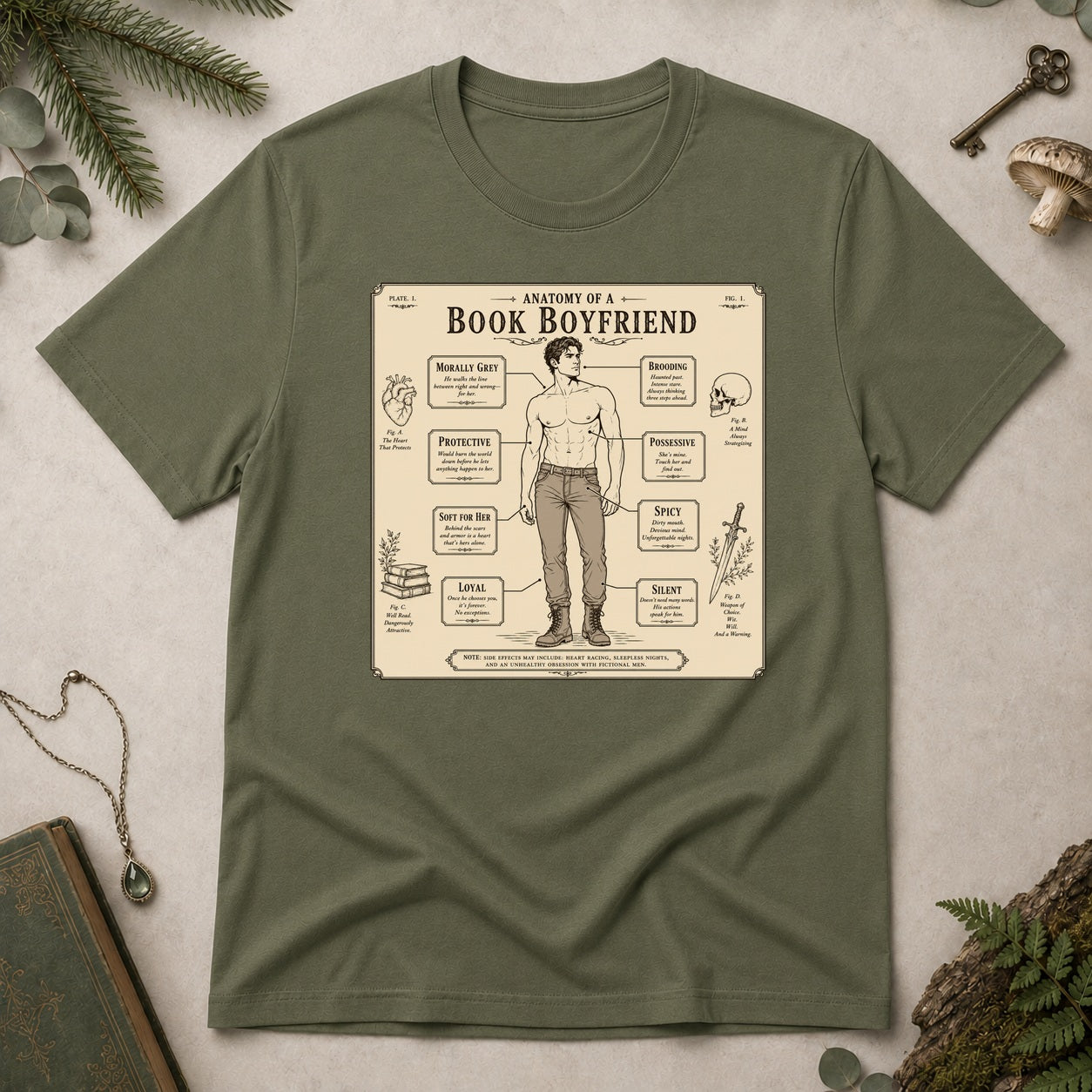 Anatomy of a Book Boyfriend T-Shirt - Military Green