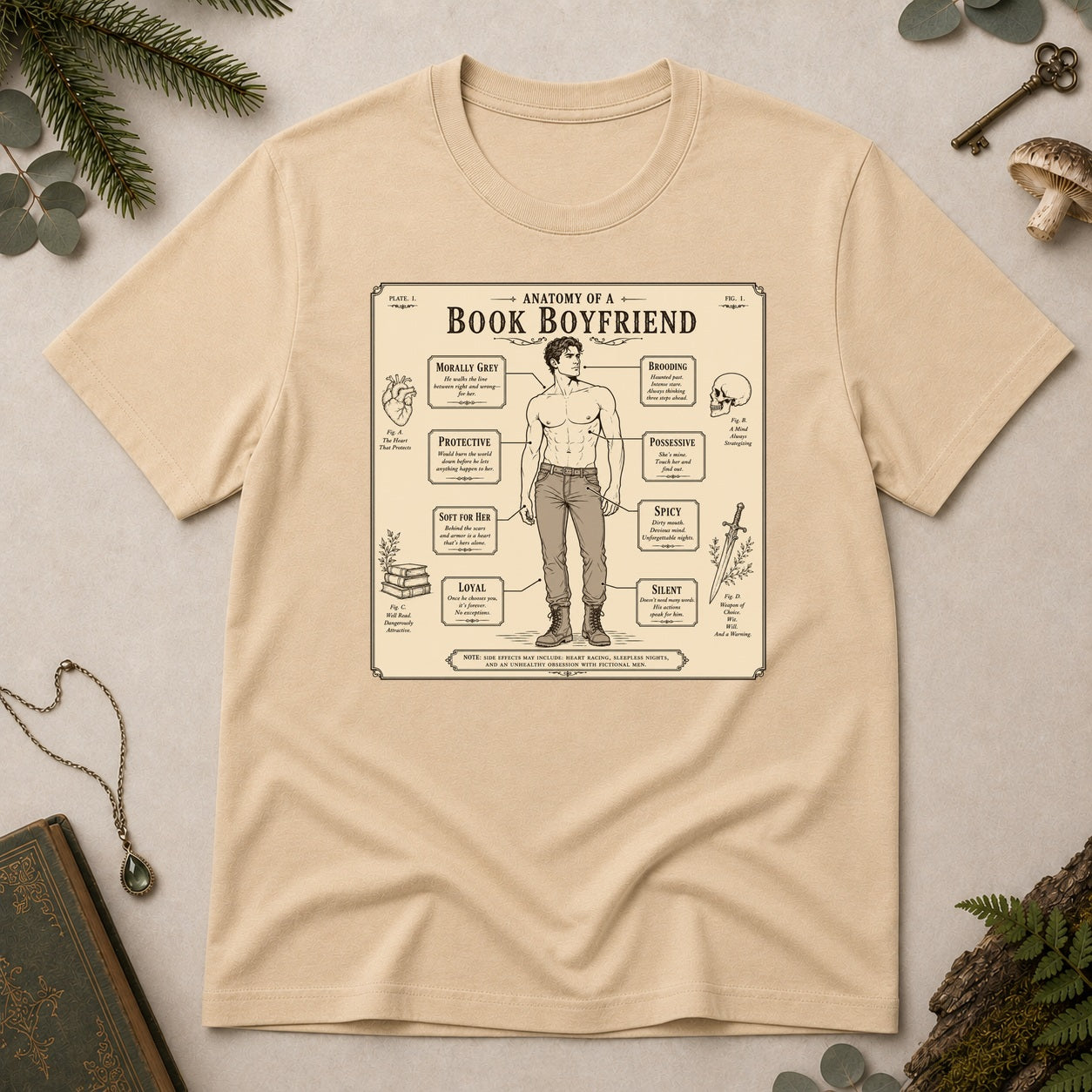 Anatomy of a Book Boyfriend T-Shirt - Sand