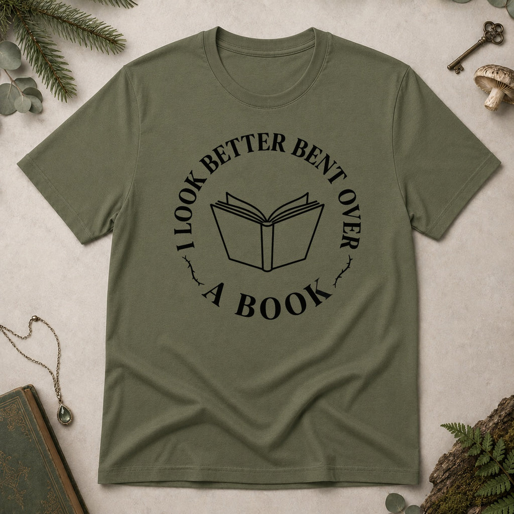 Bent Over a Book T-Shirt - Military Green