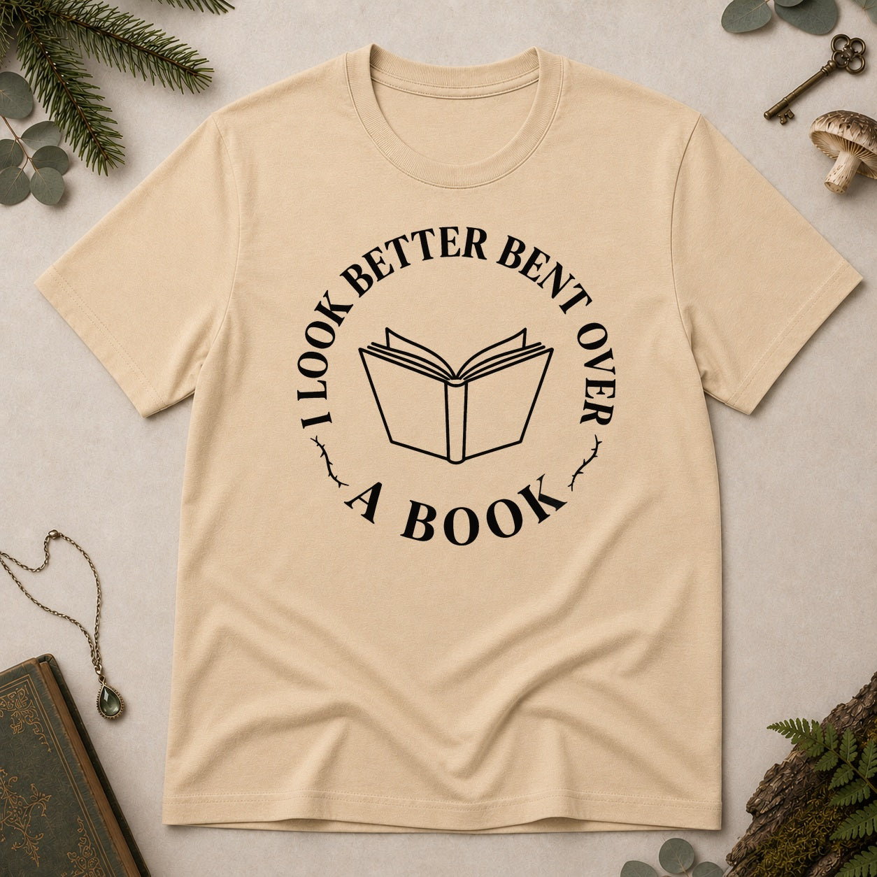 Bent Over a Book T-Shirt - Sand