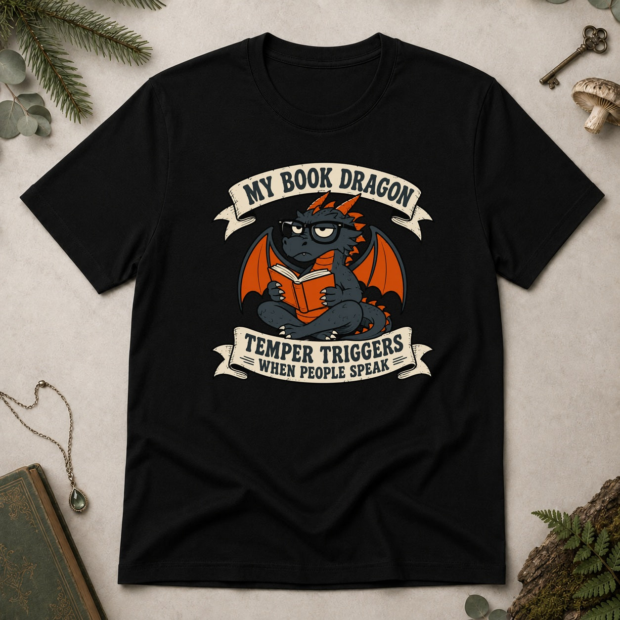 Book Dragon Temper T-Shirt - Black