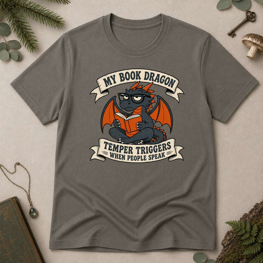 Book Dragon Temper T-Shirt - Charcoal