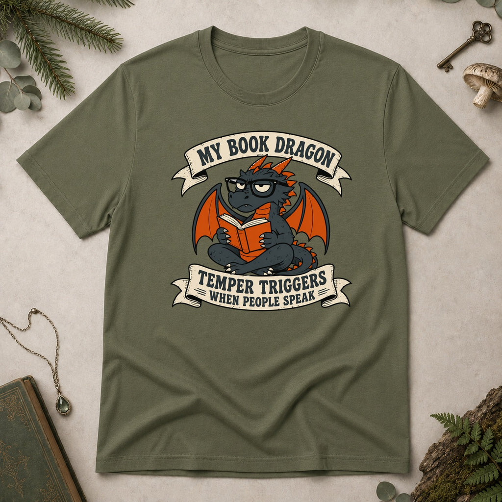 Book Dragon Temper T-Shirt - Military Green