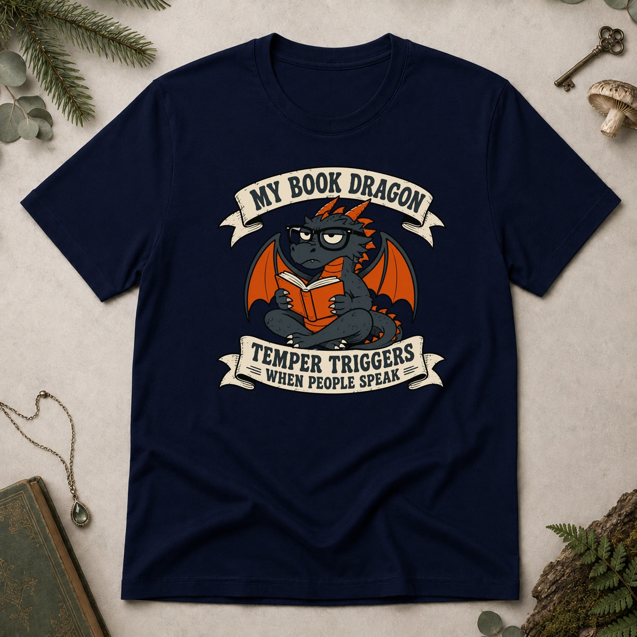Book Dragon Temper T-Shirt - Navy