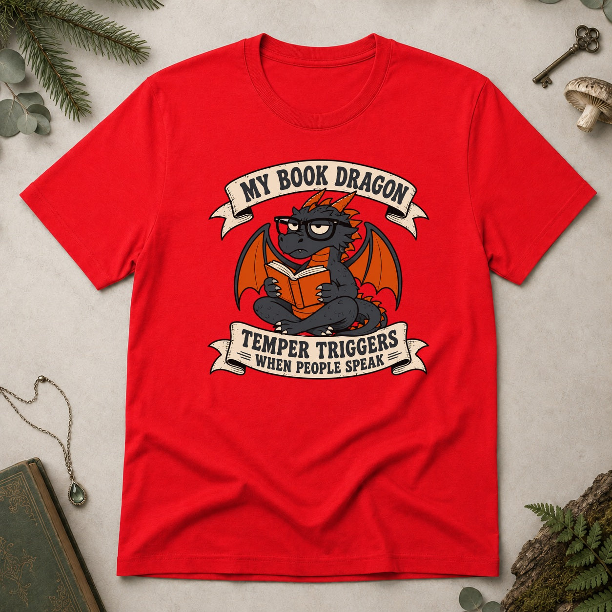 Book Dragon Temper T-Shirt - Red