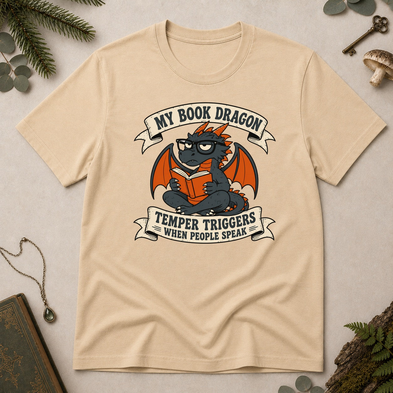 Book Dragon Temper T-Shirt - Sand
