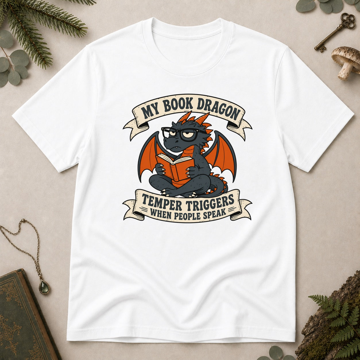 Book Dragon Temper T-Shirt - White