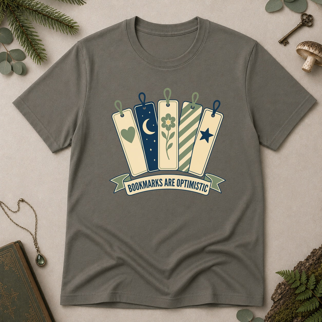 Bookmarks Are Optimistic T-Shirt - Charcoal