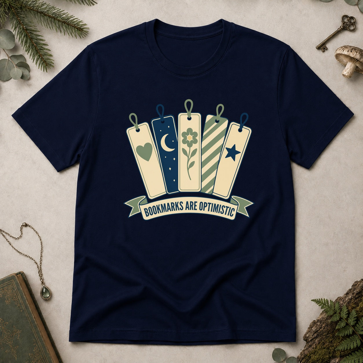 Bookmarks Are Optimistic T-Shirt - Navy