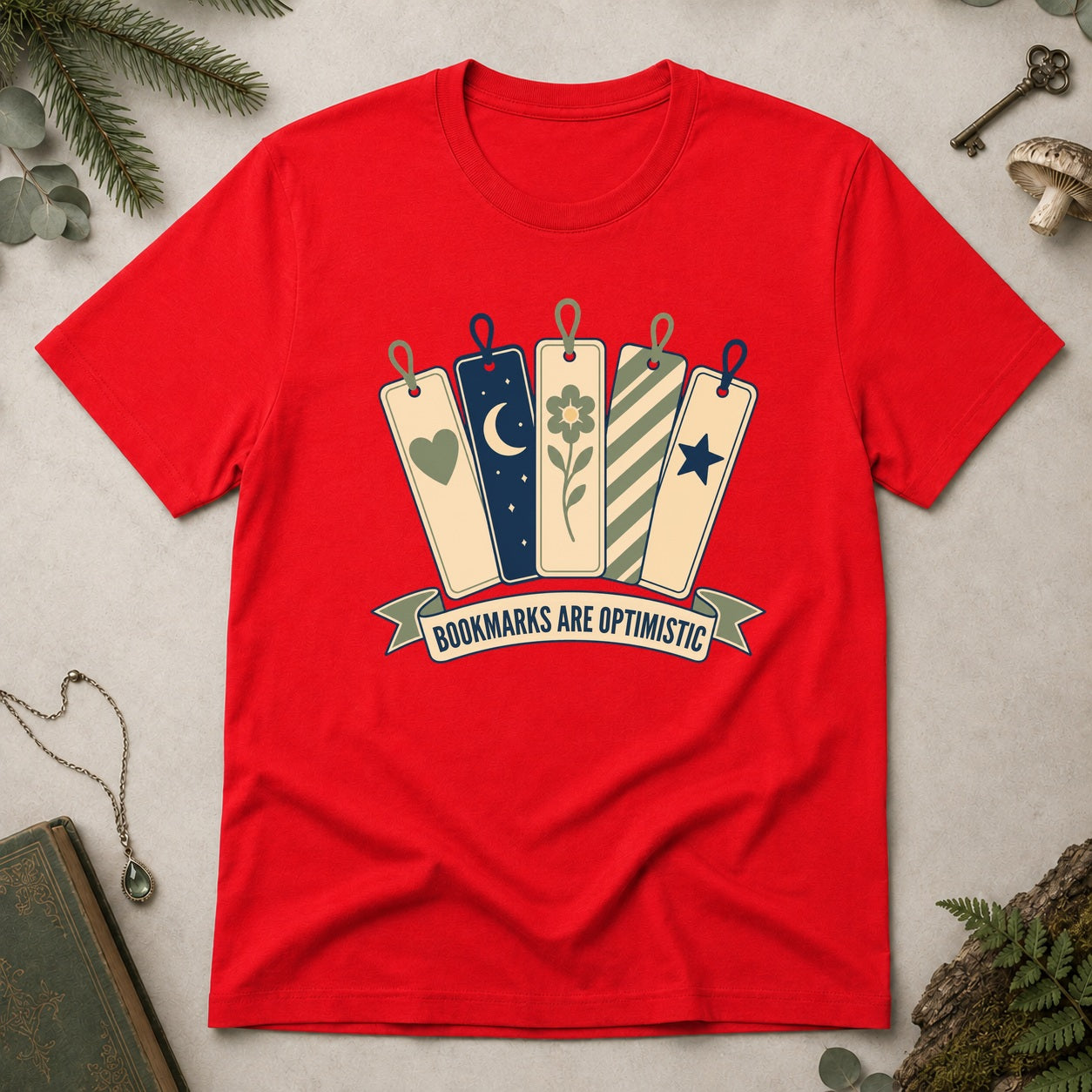 Bookmarks Are Optimistic T-Shirt - Red