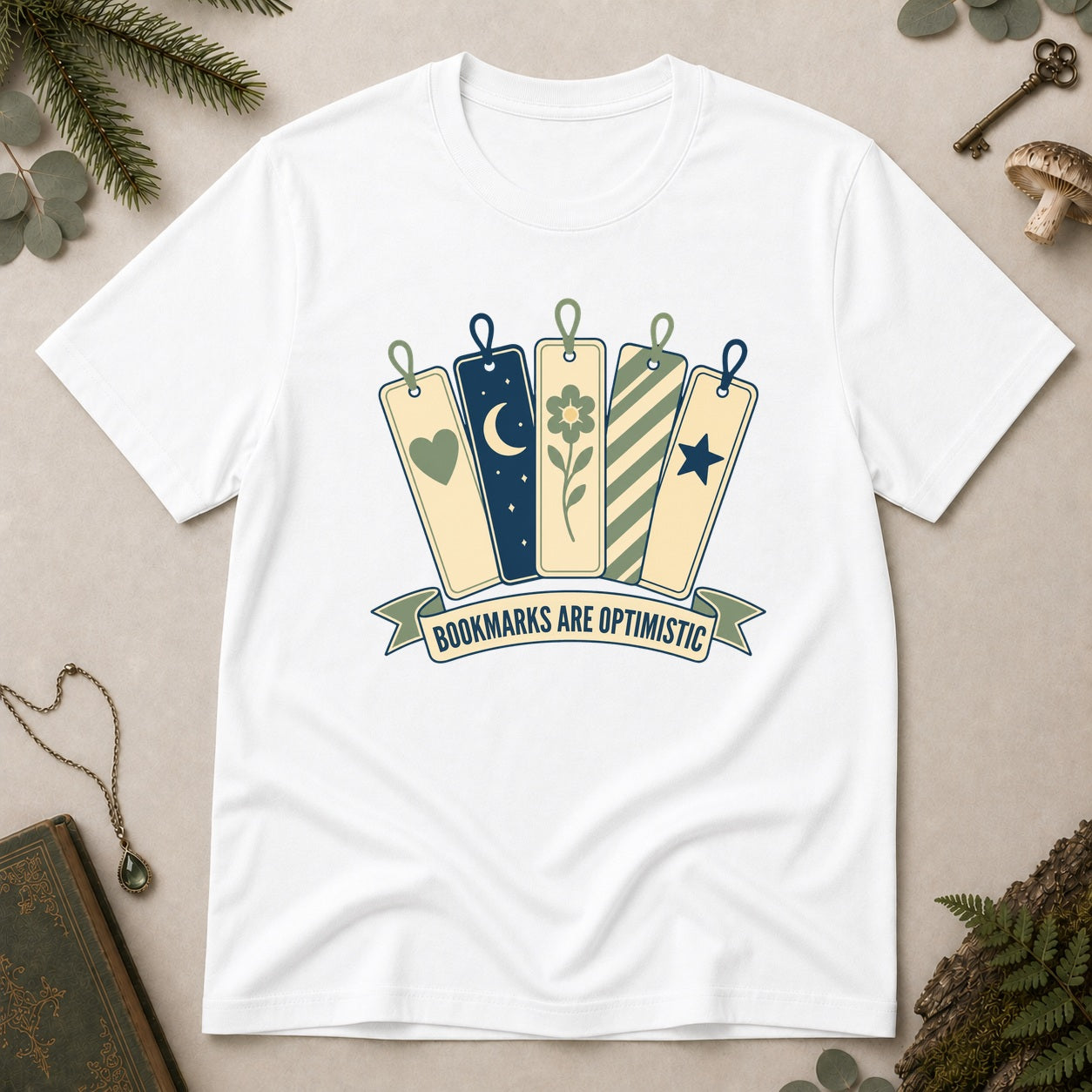 Bookmarks Are Optimistic T-Shirt - White