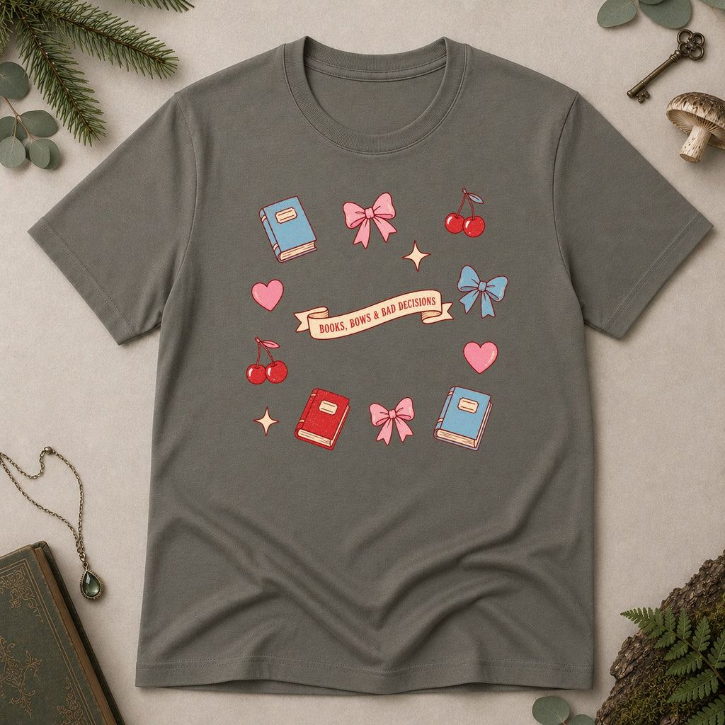 Books, Bows & Bad Decisions T-Shirt - Charcoal