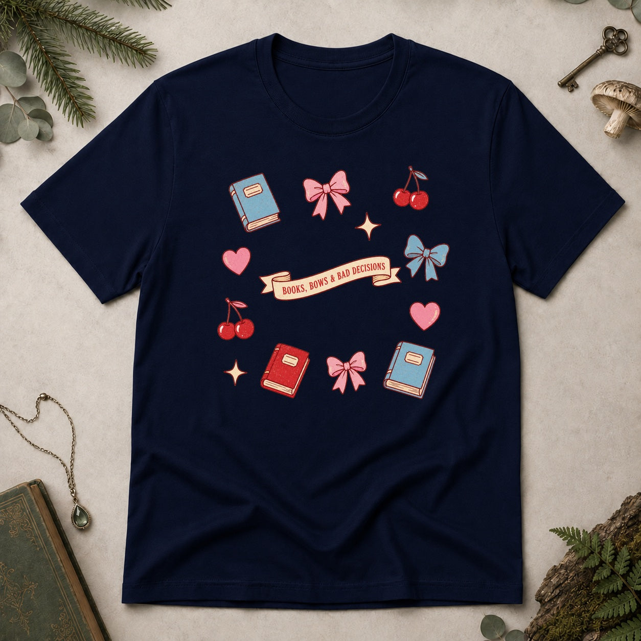 Books, Bows & Bad Decisions T-Shirt - Navy