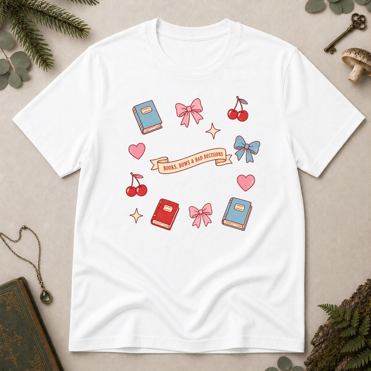 Books, Bows & Bad Decisions T-Shirt - White