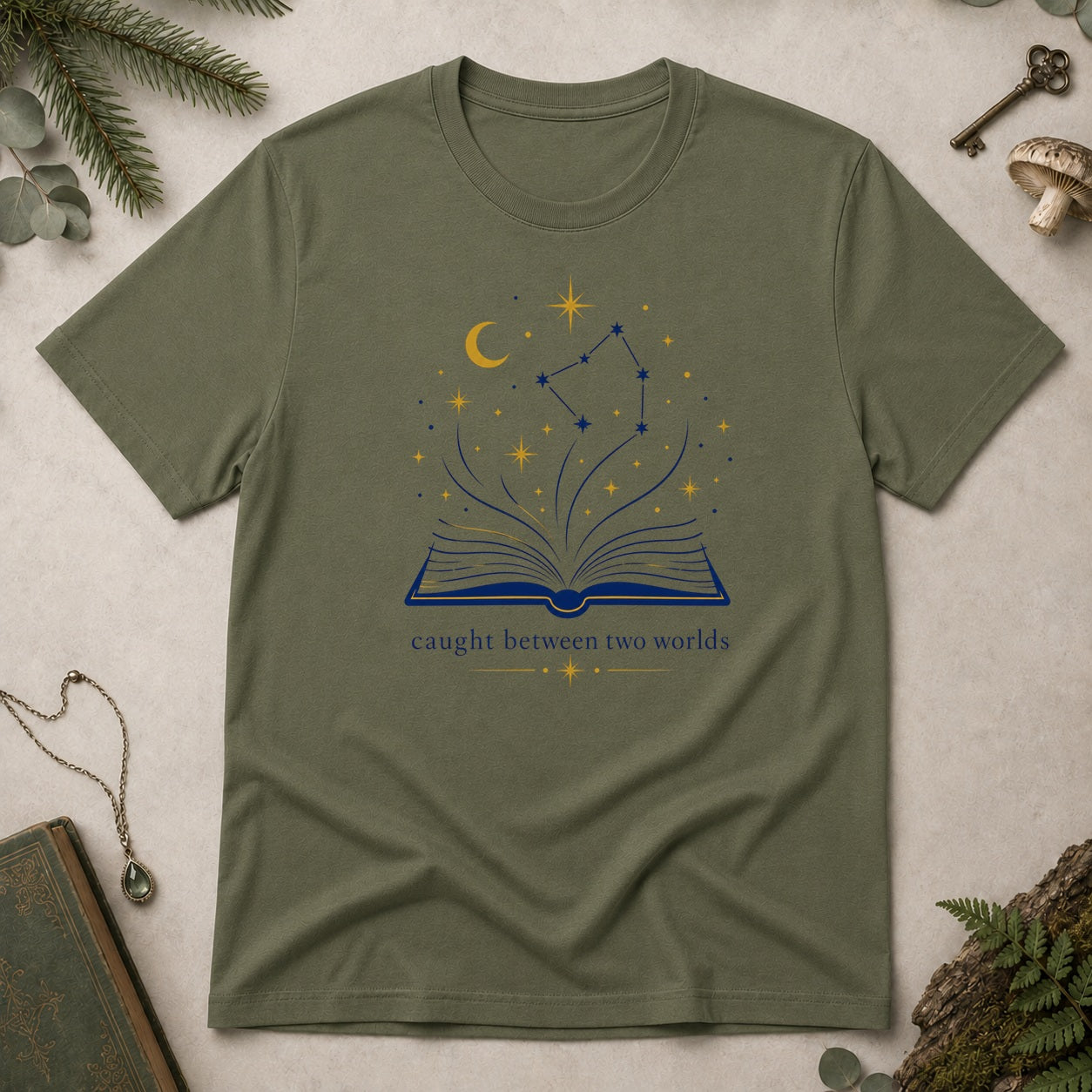 Caught Between Worlds T-Shirt - Military Green