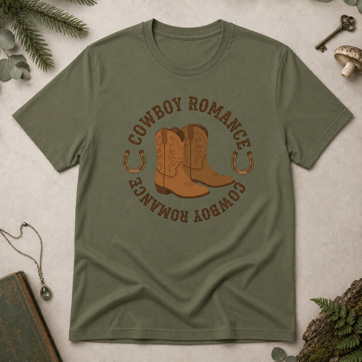 Cowboy Romance T-Shirt - Military Green