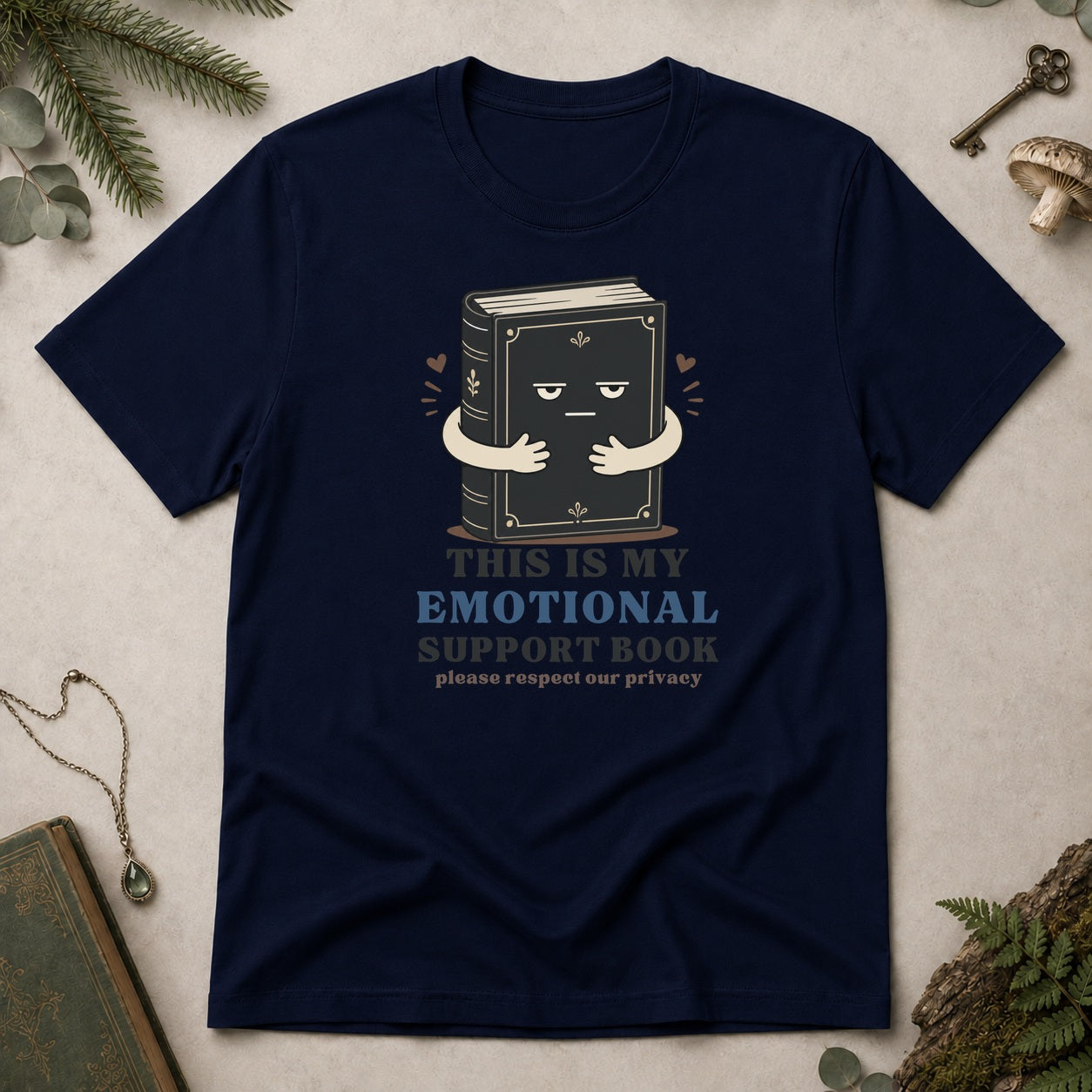 Emotional Support Book T-Shirt - Navy