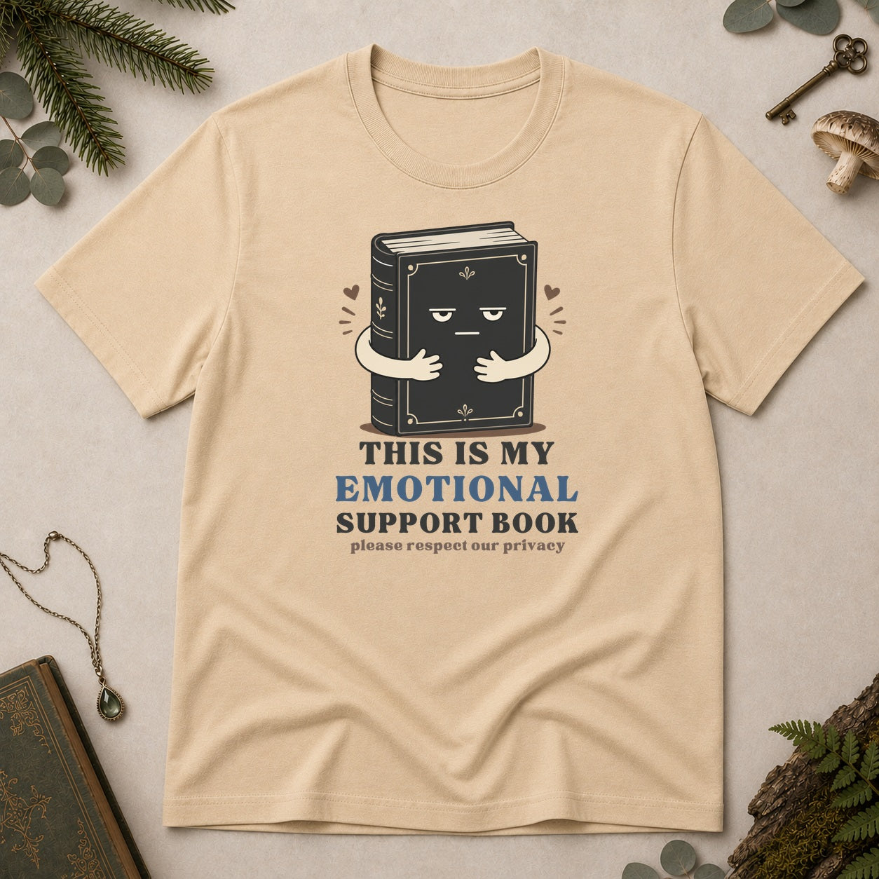 Emotional Support Book T-Shirt - Sand