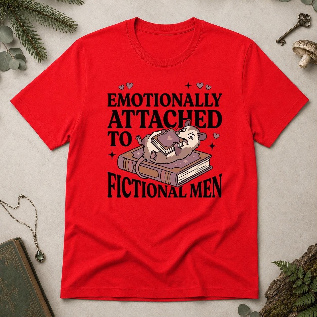 Emotionally Attached to Fictional Men T-Shirt - Red