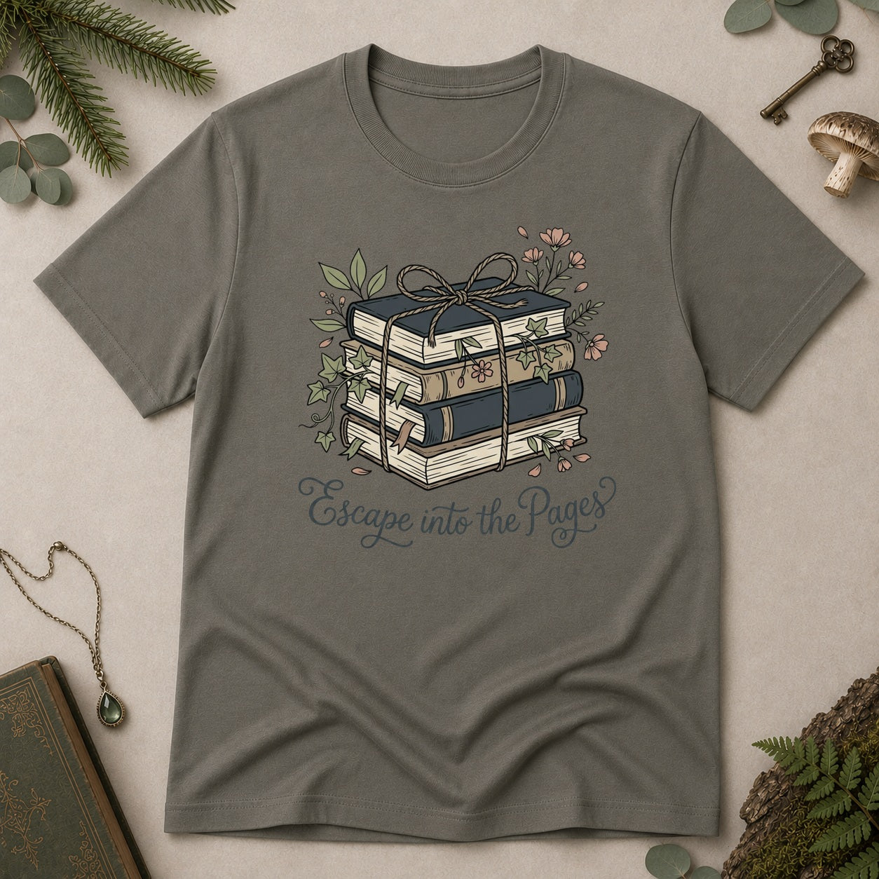 Escape Into the Pages T-Shirt - Charcoal