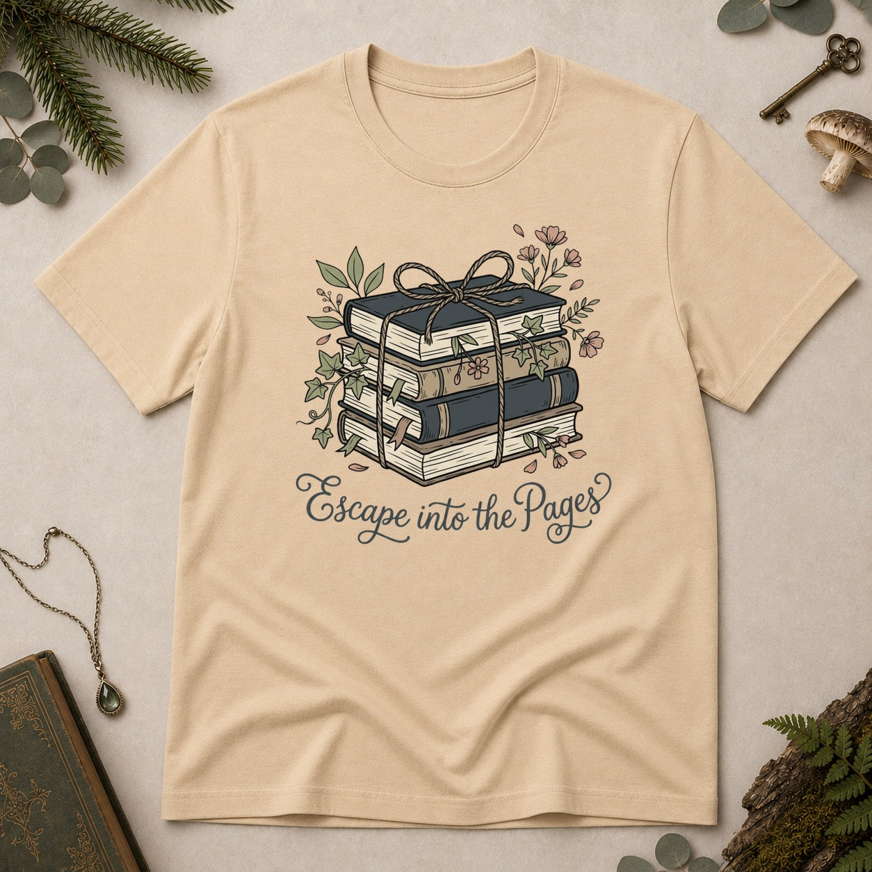 Escape Into the Pages T-Shirt - Sand
