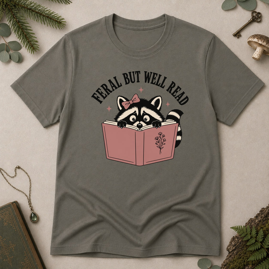 Feral But Well Read T-Shirt - Charcoal