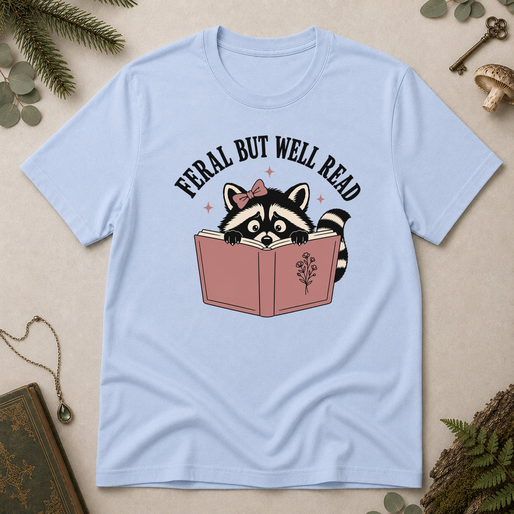 Feral But Well Read T-Shirt - Light Blue