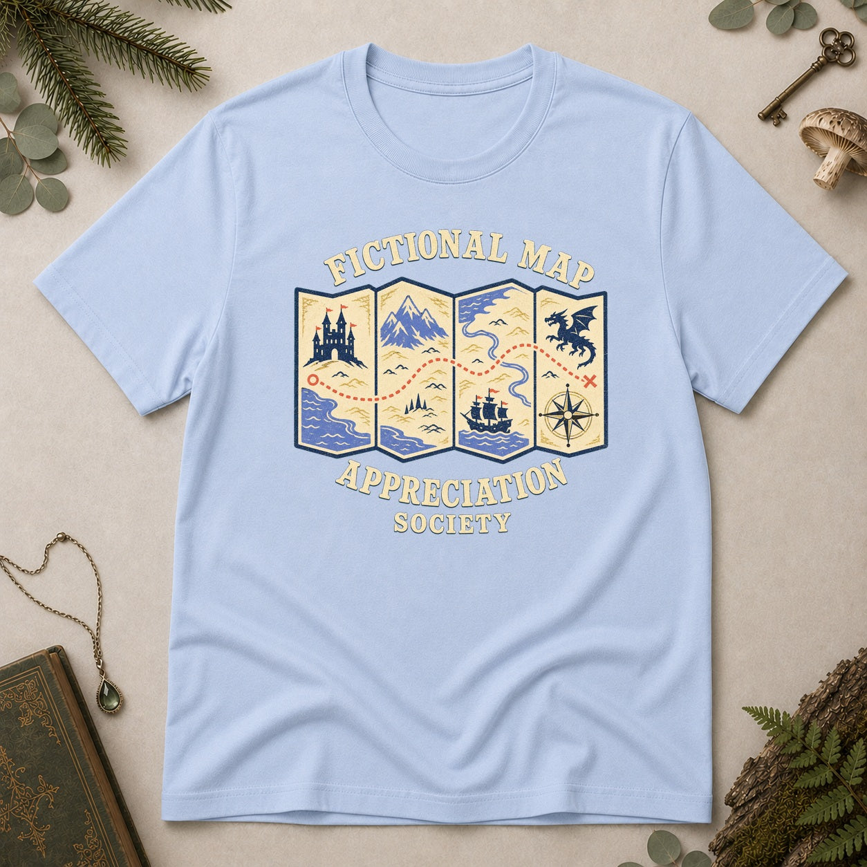 Fictional Map Appreciation Society T-Shirt - Light Blue