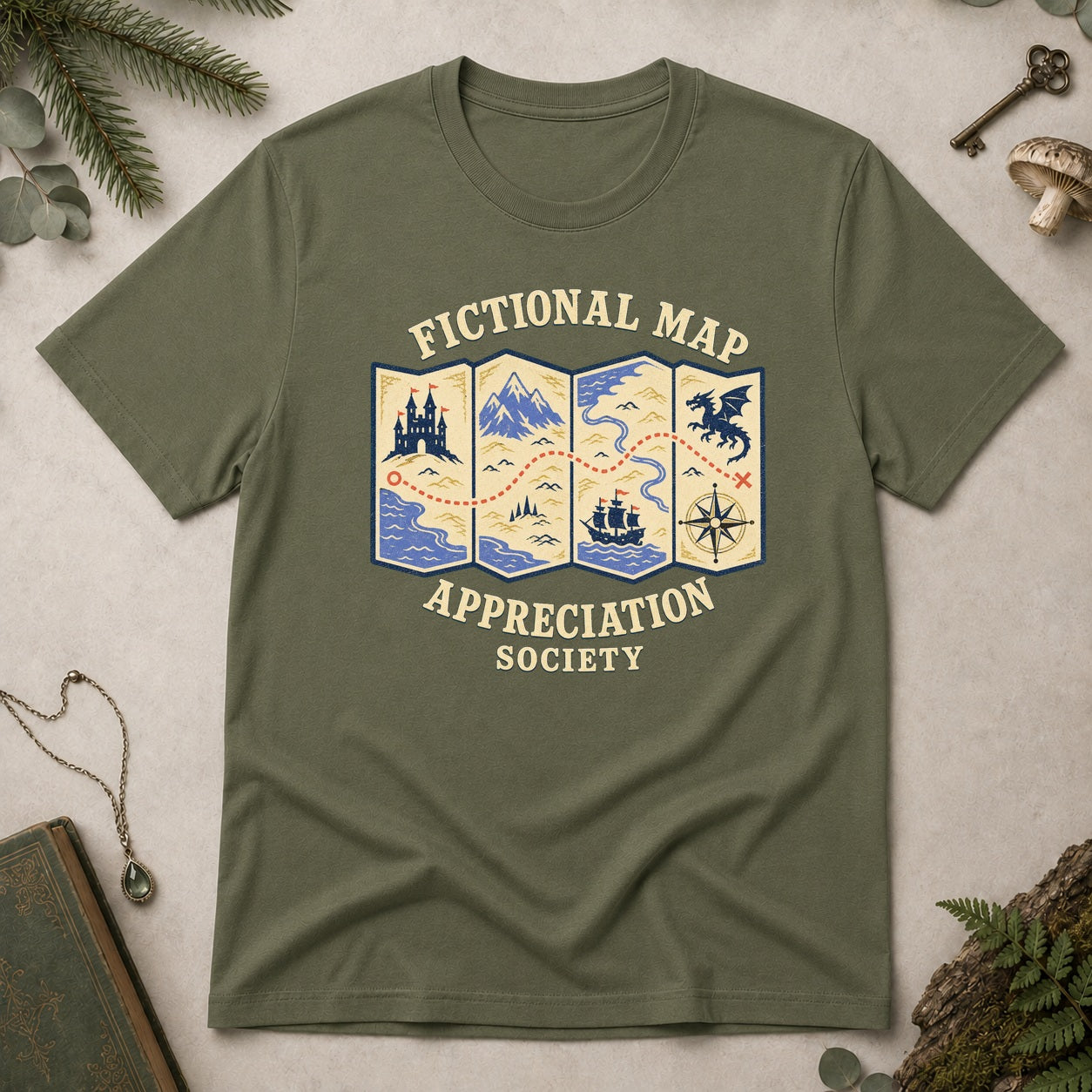 Fictional Map Appreciation Society T-Shirt - Military Green