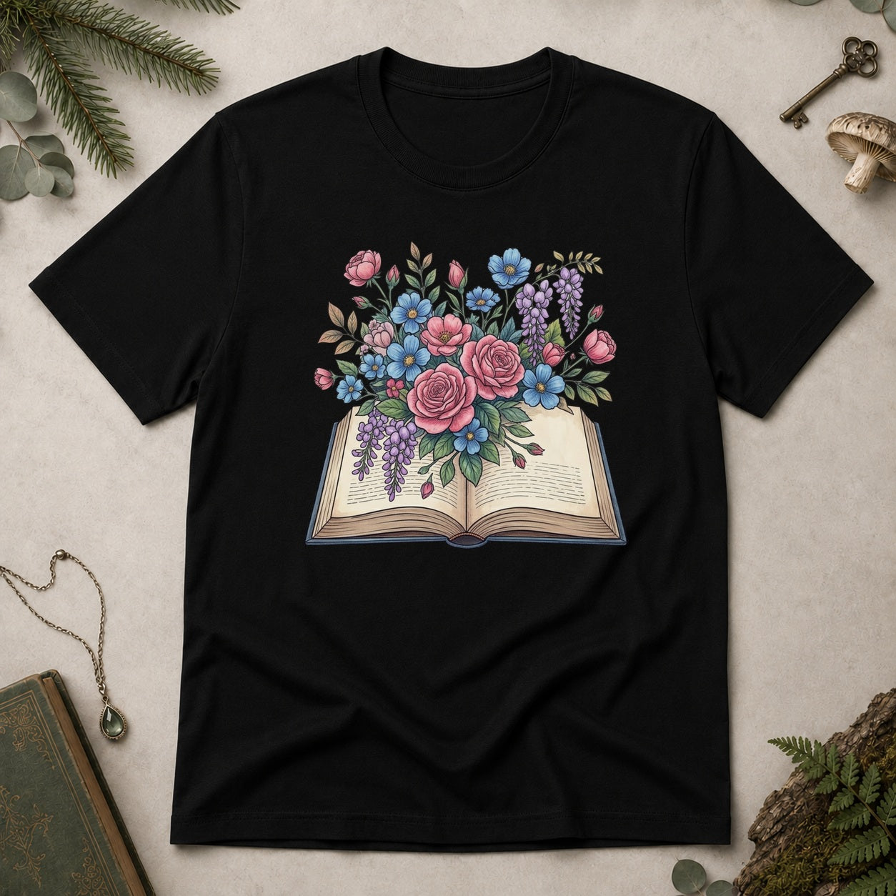 Flower Book T-Shirt - Black