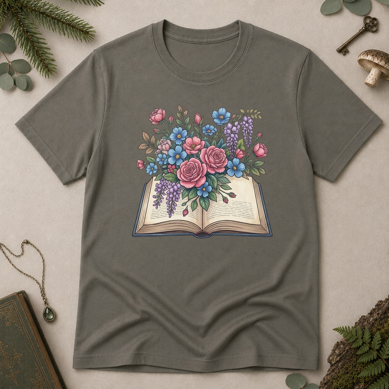 Flower Book T-Shirt - Charcoal
