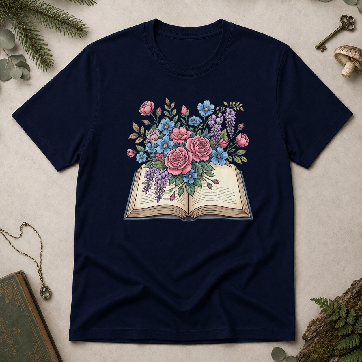 Flower Book T-Shirt - Navy