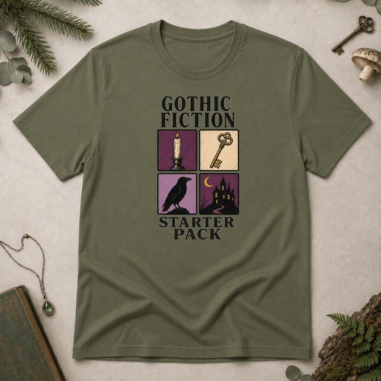Gothic Fiction Starter Pack T-Shirt - Military Green