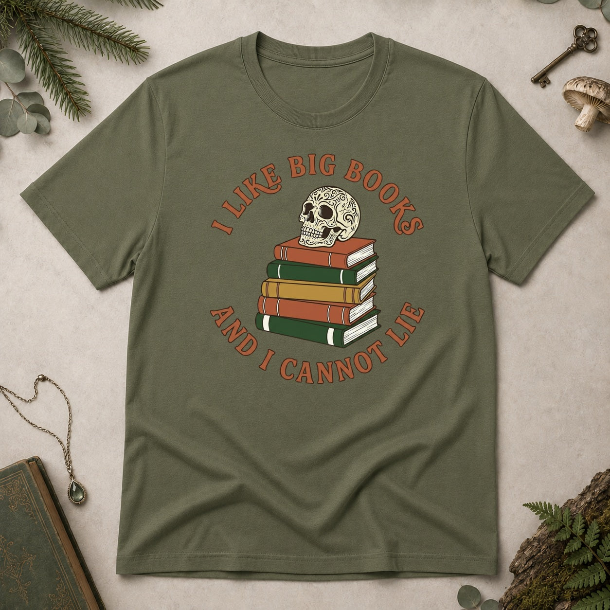 I Like Big Books T-Shirt - Military Green