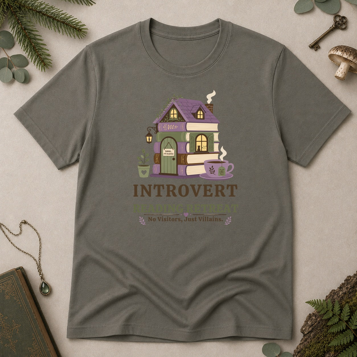 Introvert Reading Retreat T-Shirt - Charcoal