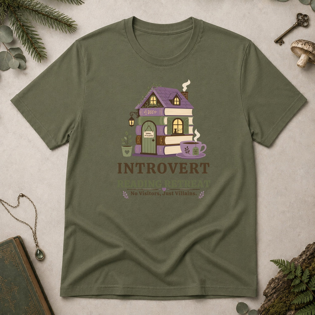 Introvert Reading Retreat T-Shirt - Military Green