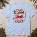 Kissin Cowboys and Chasin Sunsets T-Shirt - Light Blue
