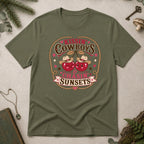 Kissin Cowboys and Chasin Sunsets T-Shirt - Military Green
