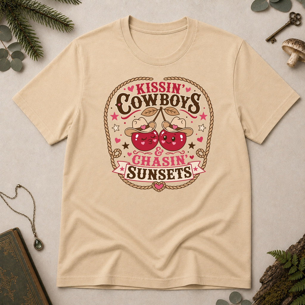 Kissin Cowboys and Chasin Sunsets T-Shirt - Sand