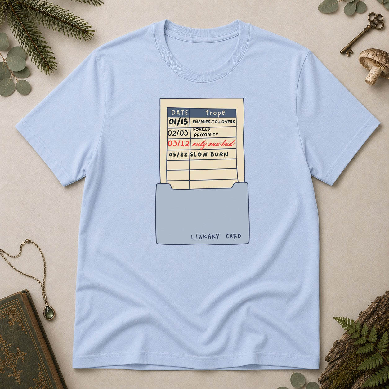 Library Card T-Shirt - Light Blue