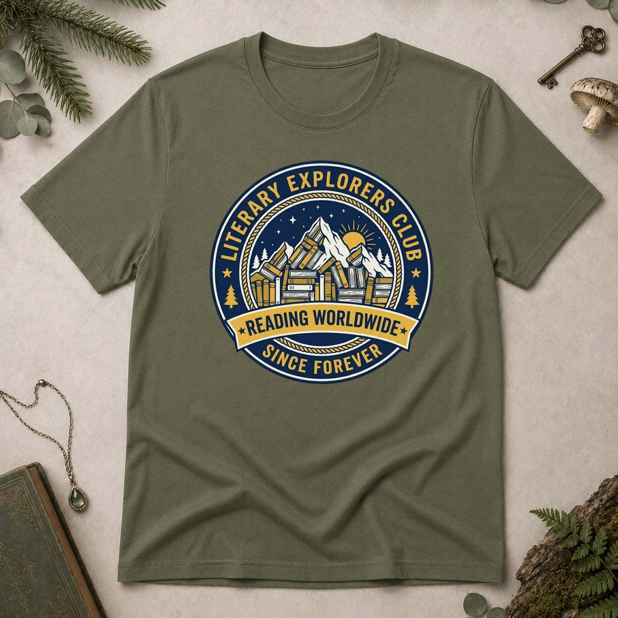 Literary Explorers T-Shirt - Military Green