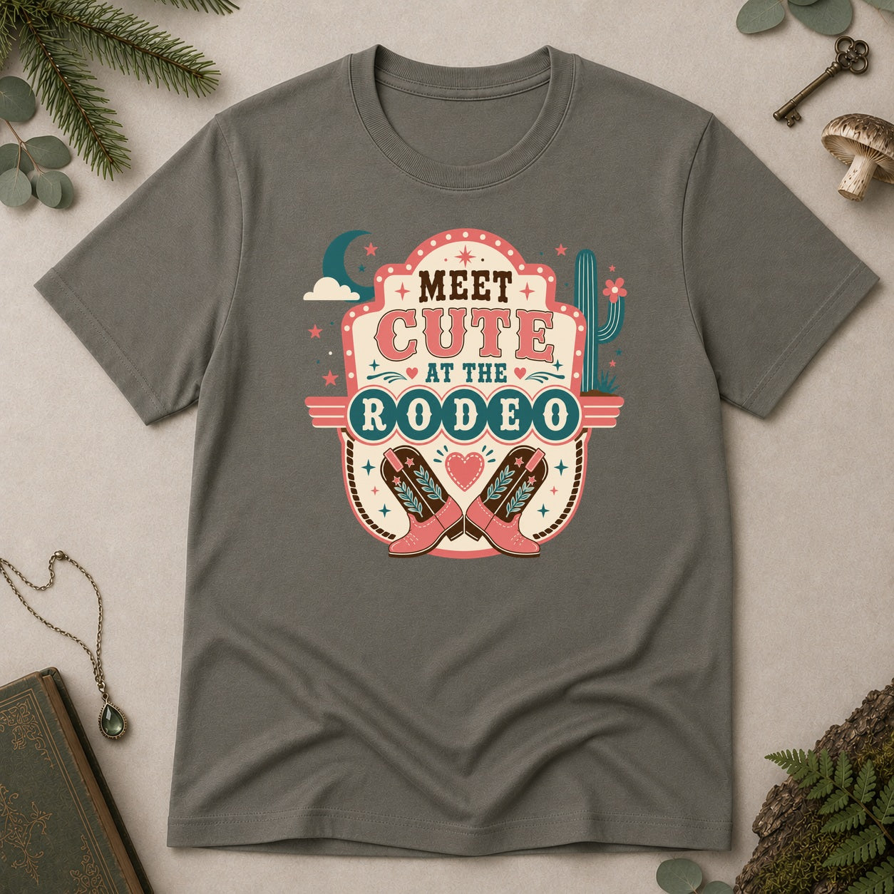 Meet Cute at the Rodeo T-Shirt - Charcoal