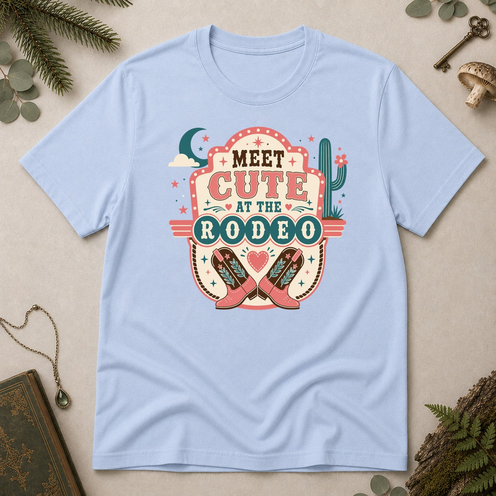 Meet Cute at the Rodeo T-Shirt - Light Blue