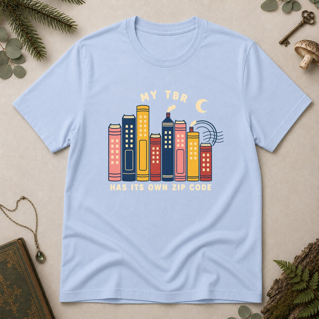 My TBR Has Its Own Zip Code T-Shirt - Light Blue