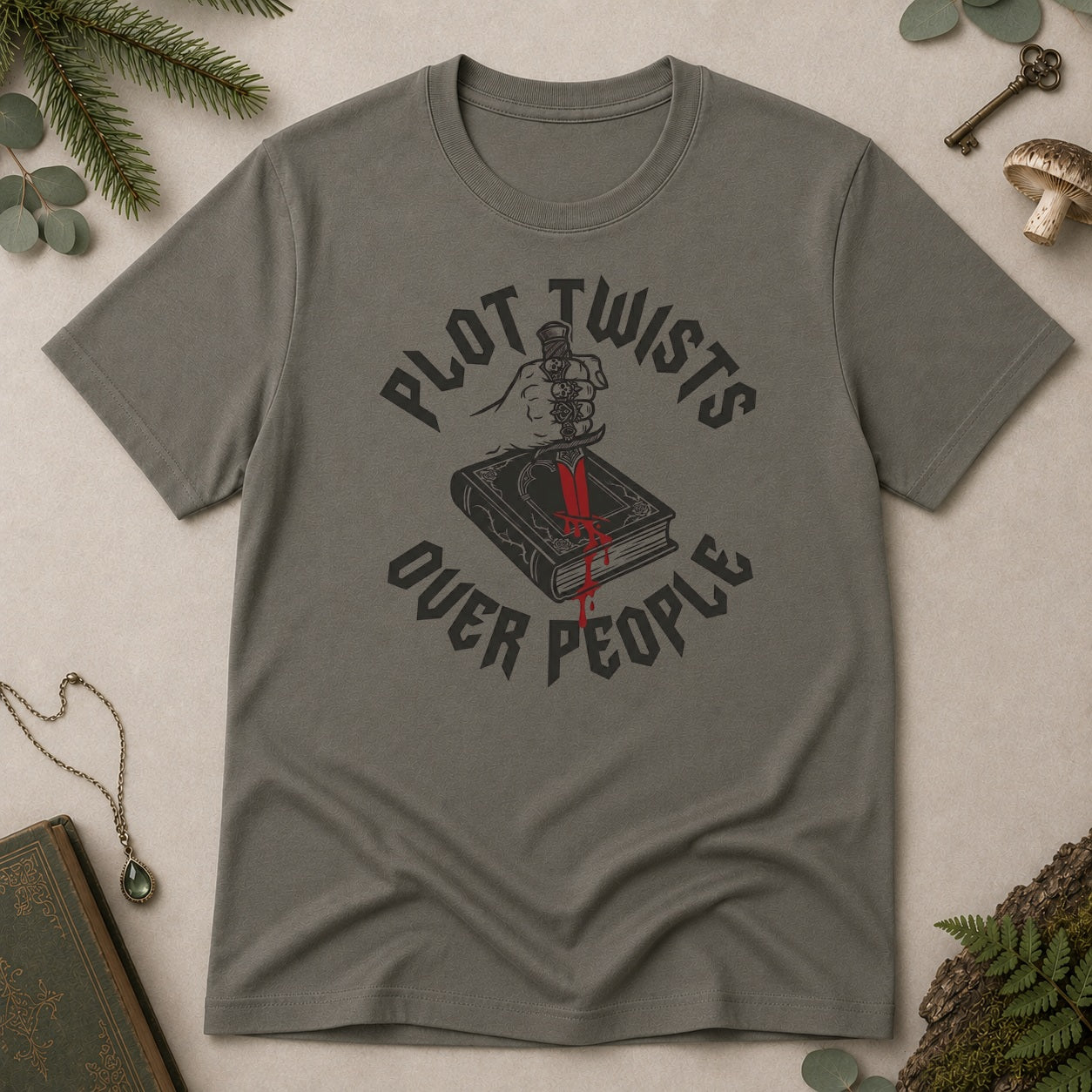 Plot Twists Over People T-Shirt - Charcoal
