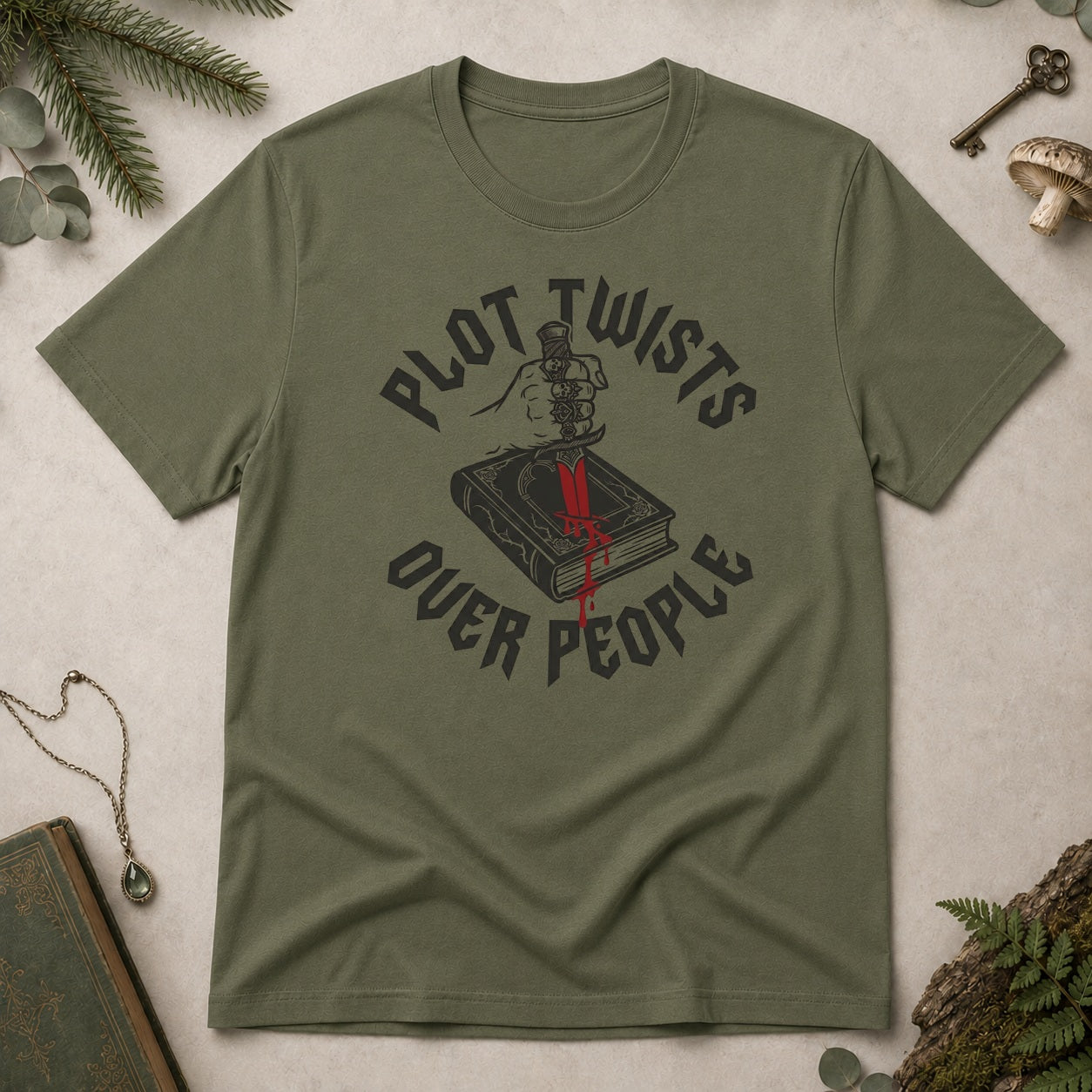 Plot Twists Over People T-Shirt - Military Green