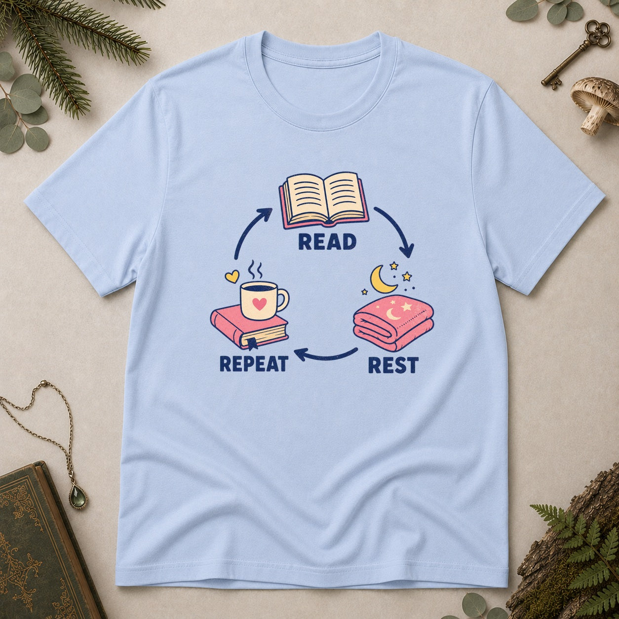 Read Rest Repeat T-Shirt - Light Blue