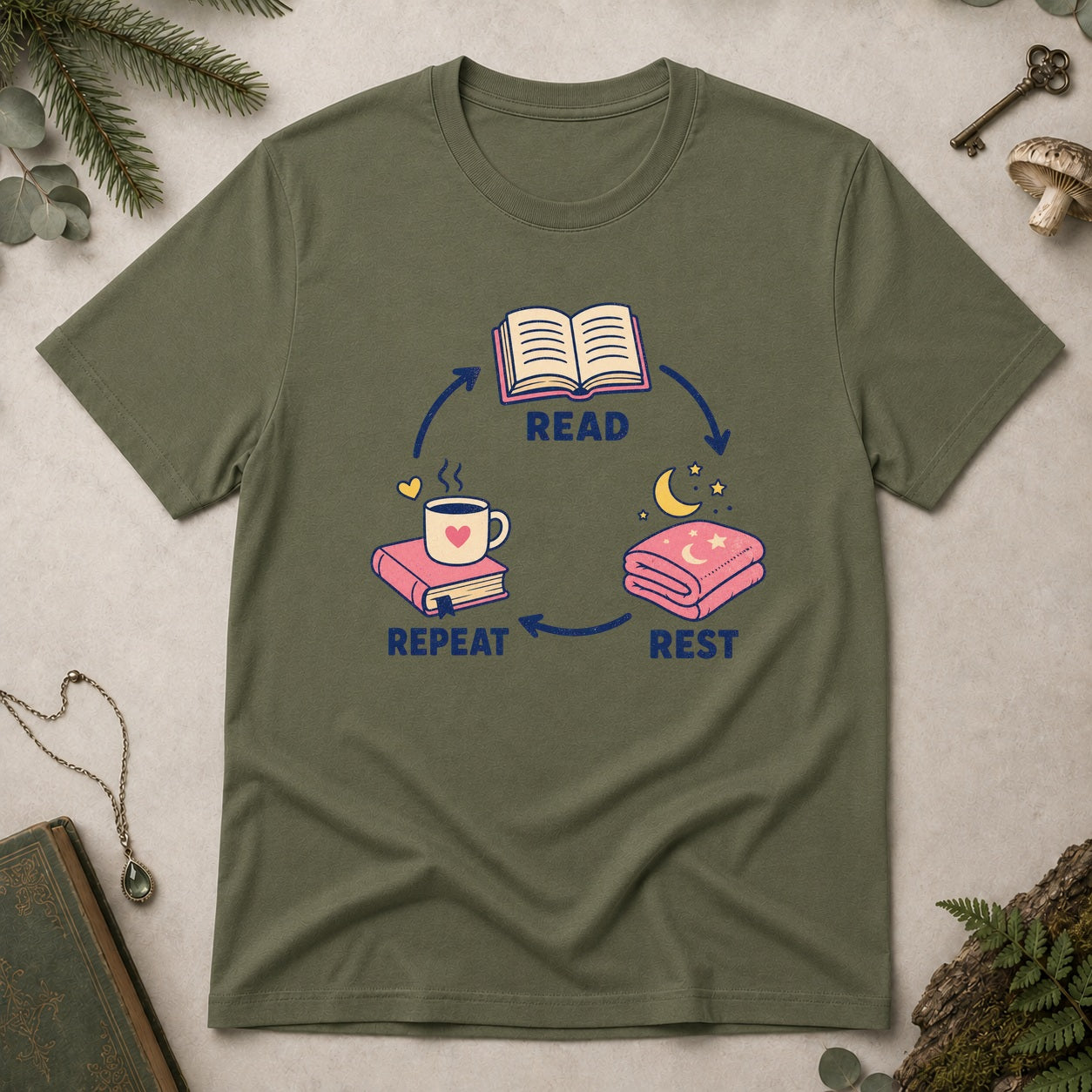 Read Rest Repeat T-Shirt - Military Green