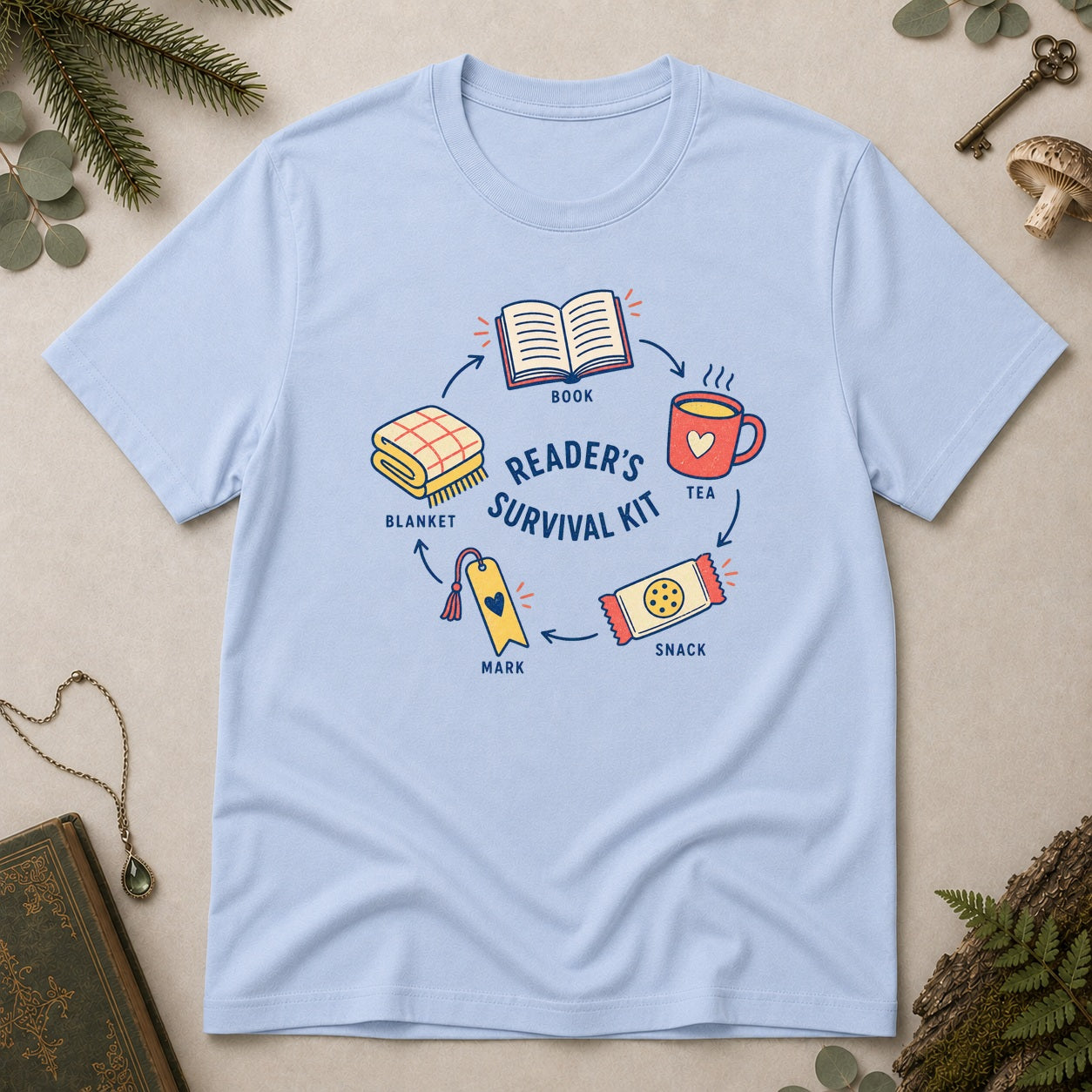 Reader's Survival Kit T-Shirt - Light Blue