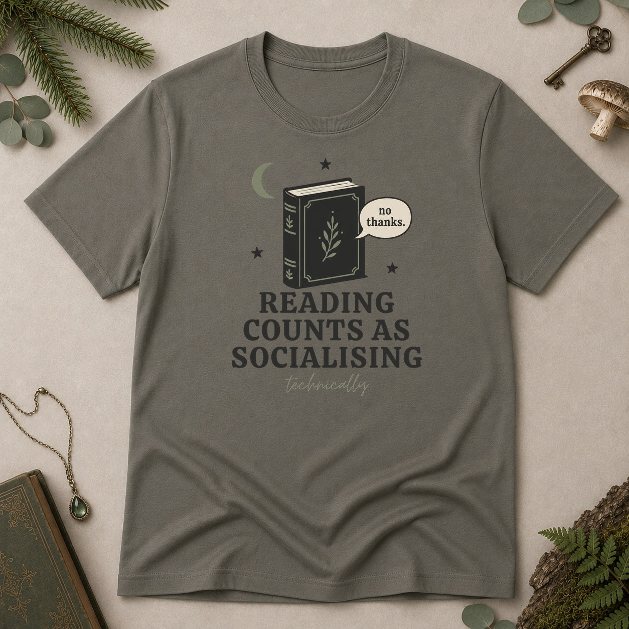 Reading is Socialising T-Shirt - Charcoal